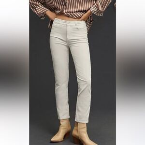 NWT PAIGE Cindy Mid Rise Slim Straight Micro Corduroy Pants Jeans Ecru Size 29